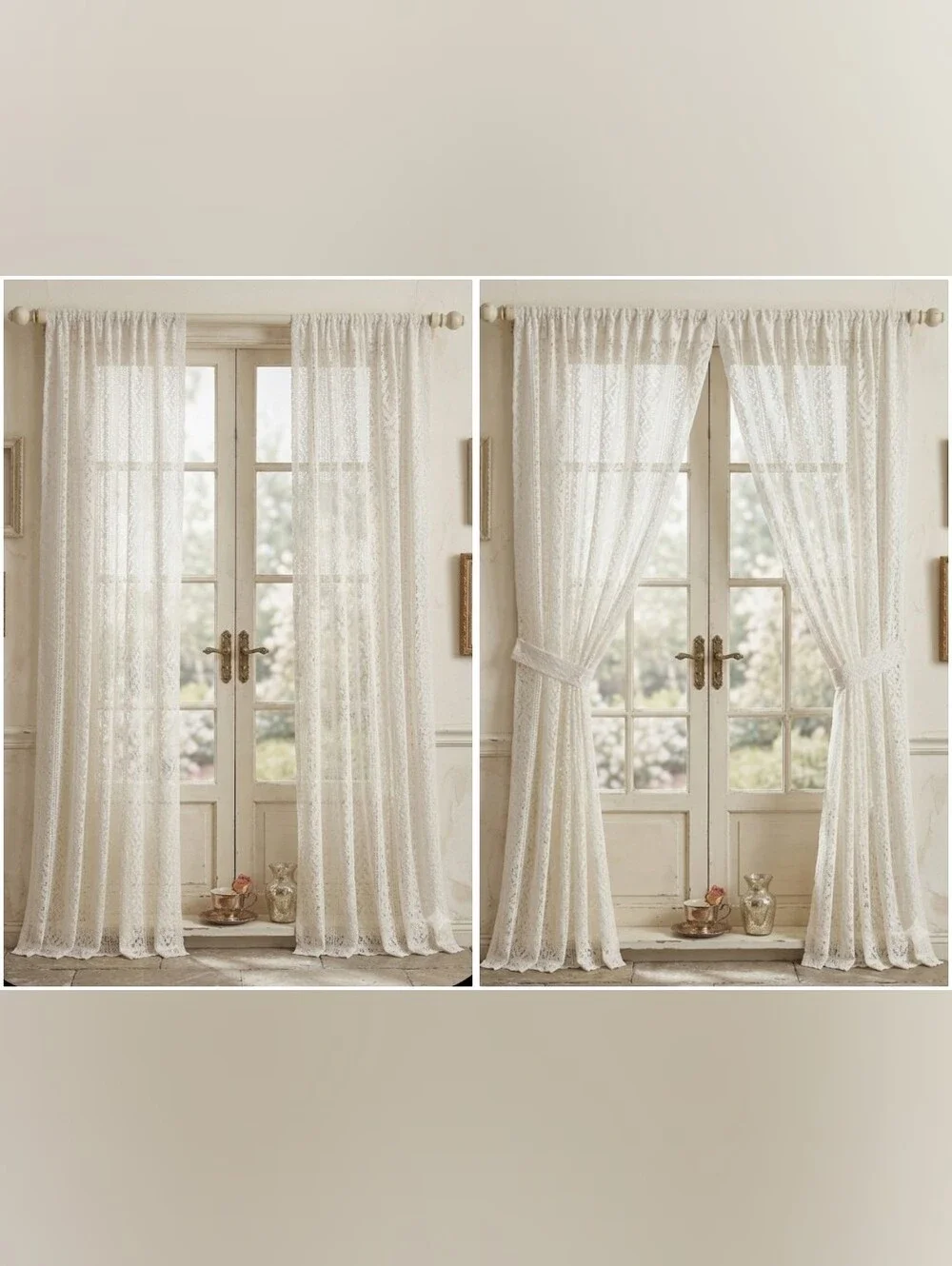 Vtg Hornick Greta Tailored Pair Curtains 80x63 White Lace Cottage Core New
